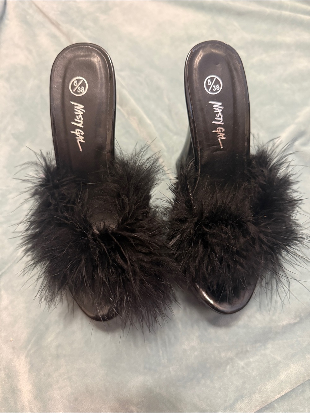 Nasty Gal Black Feather Slide Mules